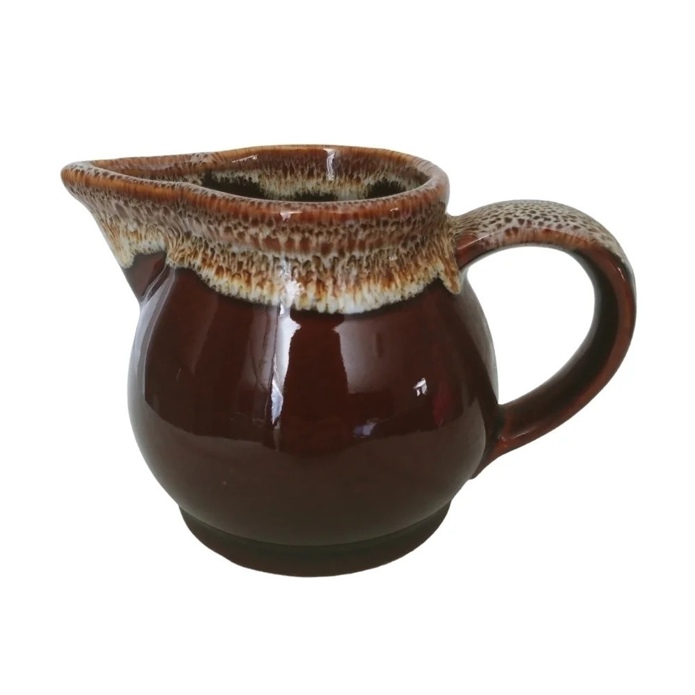 Vintage Retro 70s Creamer Brown Drip Glaze  Pointed Spout